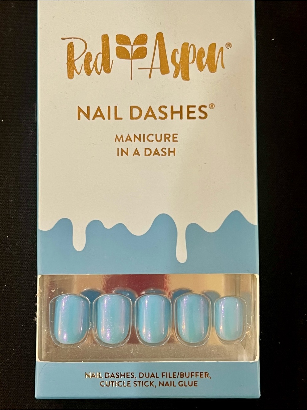 NEW Red Aspen Nail Dashes Potter’s Pie Iridescent Blue Press-On Nails Sealed